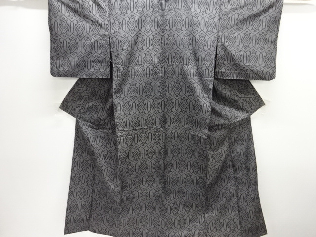 JAPANESE KIMONO / ANTIQUE GEOMETRIC PATTERN WOVEN TOKAMACHI TSUMUGIHIT